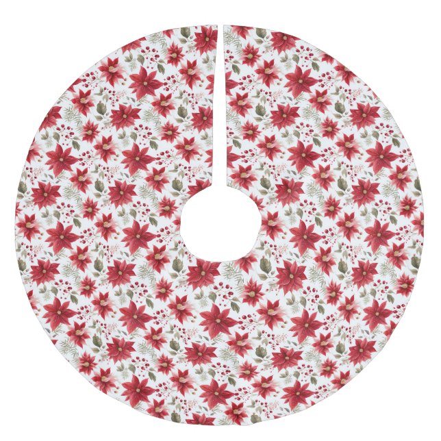 Poinsettia Röd Vit Grön Högtid Jul Julgransmatta Borstad Polyester (Framsidan)