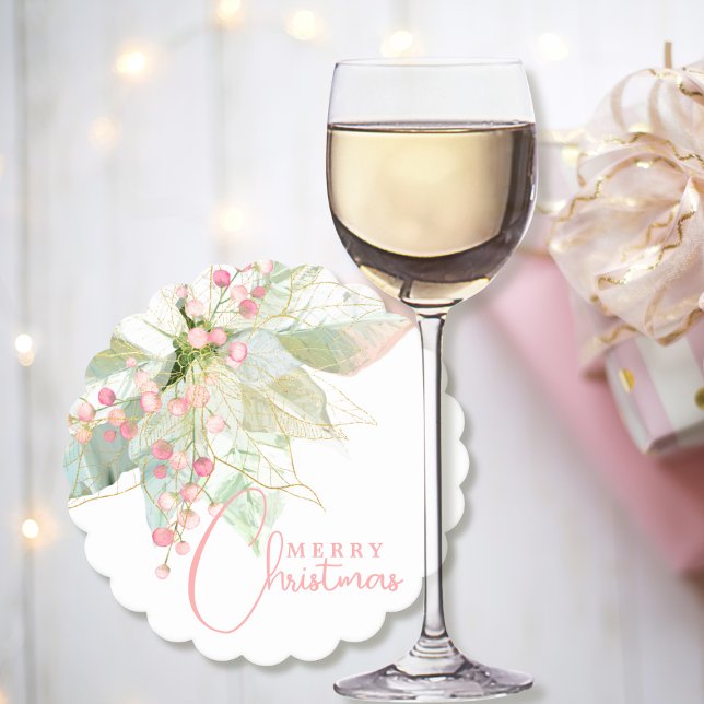 Poinsettia Rosa Guld Sage God jul Scallop Underlägg Papper (Skapare uppladdad)