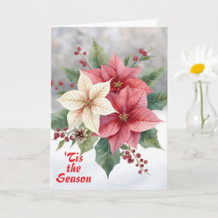 Poinsettia Rosa Vit "'tis the Season" Jul Kort