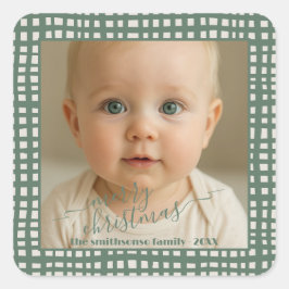 Poinsettia Sage Grön Elfenben Jul baby Foto Fyrkantigt Klistermärke