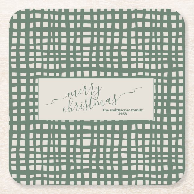 Poinsettia Sage Ivory Christmas elegant Underlägg Papper Kvadrat (Framsidan)