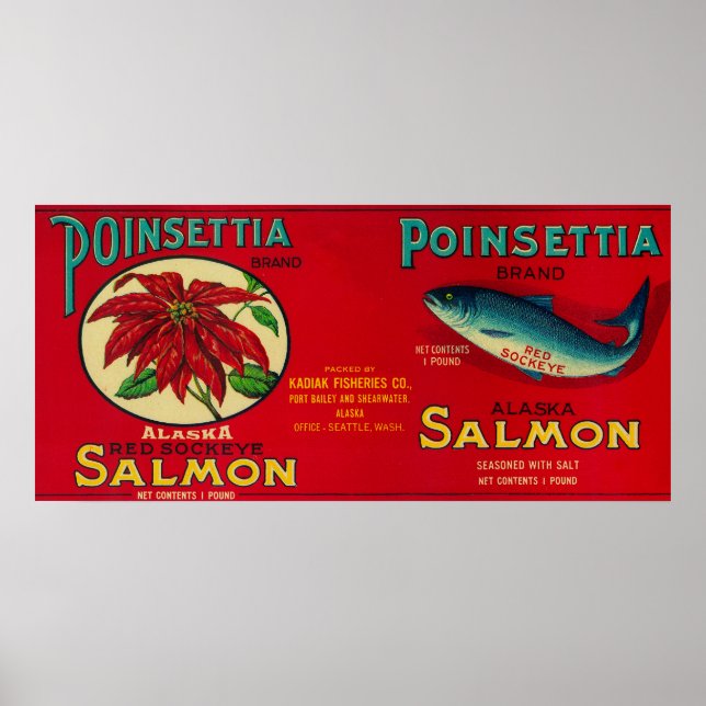 Poinsettia Salmon Can Label Poster (Framsidan)