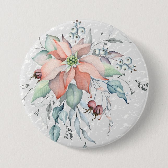 Poinsettia Snö, löv, bär, korsage Knapp (Framsida)