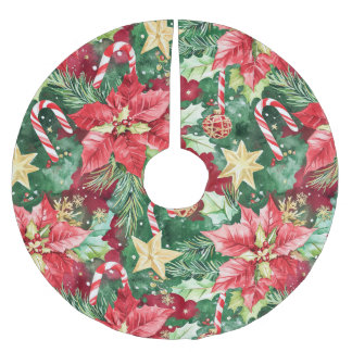 Poinsettia Stars Candy Canes Julgransmatta Borstad Polyester