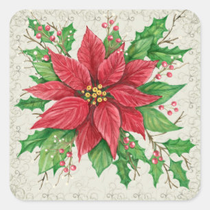 Poinsettia Sticker - SRF Fyrkantigt Klistermärke