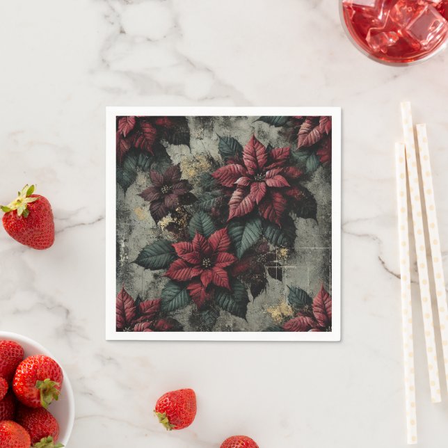Poinsettia Tapet Grunge Art Decoupage Napkins Pappersservett (Insitu)