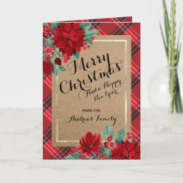 Poinsettia Tartan Kraft Rustic God jul Helgkort