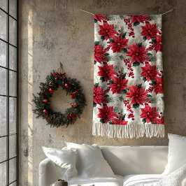 Poinsettia Throw Blanket Classic Yuletide Style Fleecefilt