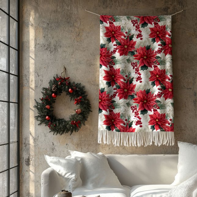 Poinsettia Throw Blanket Classic Yuletide Style Fleecefilt (Poinsettia Throw Blanket Classic Yuletide Style)