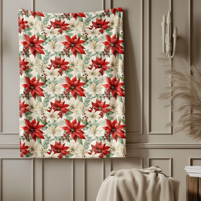 Poinsettia Throw Blanket Traditional Holiday Gift Fleecefilt (Poinsettia Throw Blanket Traditional Holiday Gift)