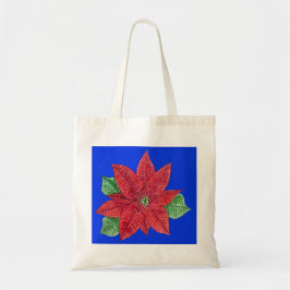 Poinsettia Tote Bag, blå bakgrund Tygkasse