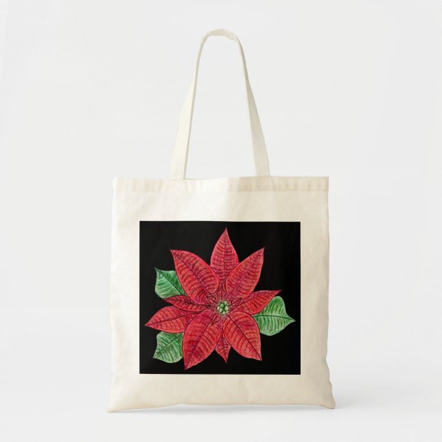 Poinsettia Tote Bag - Black Tygkasse (Framsidan)