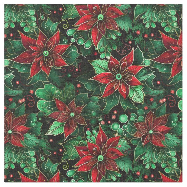 Poinsettia Upprepa jul AI-generationen Mönster Tyg (Närbild)