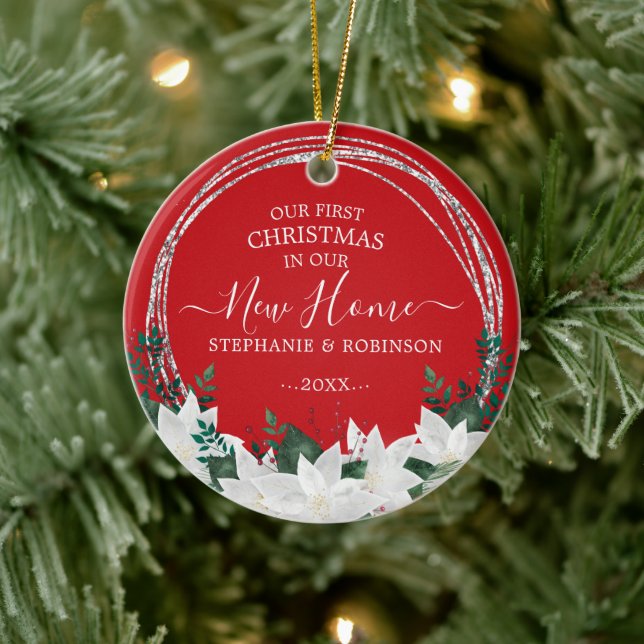 Poinsettia vår första jul i vårt nya hem julgransprydnad keramik (Träd)