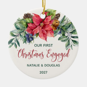 Poinsettia, vårt första julengagerade foto julgransprydnad keramik