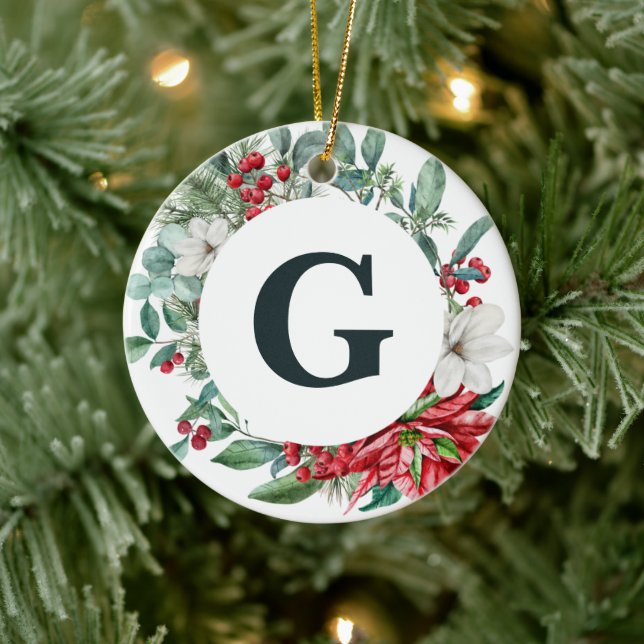 Poinsettia wandemonogram ornamet julgransprydnad keramik (Träd)