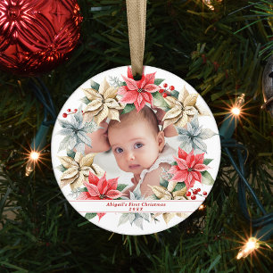 Poinsettia Wandetia & Photo Baby Första jul Julgransprydnad Keramik