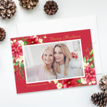 Poinsettia Watercolor Blommigt Red Photo