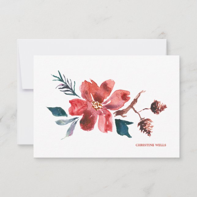 Poinsettia Watercolor Notecard Tack Kort (Framsida)