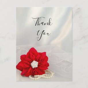 Poinsettia White Pearls Winter Wedding Tack Vykort