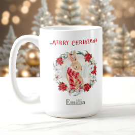 Poinsettia Winter Bunny Namn jul Mugg