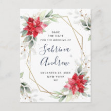 Poinsettia Winter Greenery Bröllop spara datum