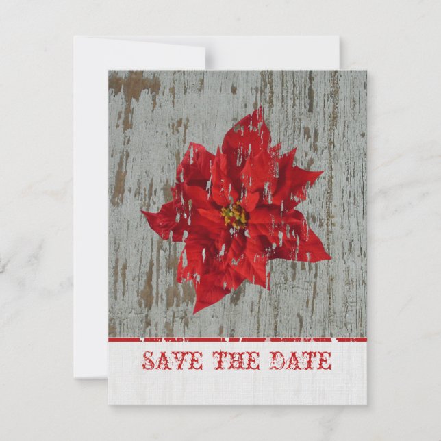 Poinsettia & Wood Save Date Winter Wed Spara Datumet (Framsida)