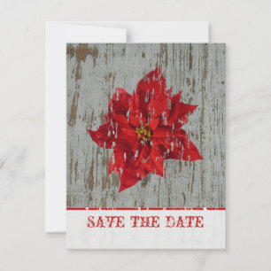 Poinsettia & Wood Save Date Winter Wed Spara Datumet