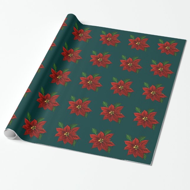 Poinsettia Wrapping Papper Presentpapper (Utrullad)