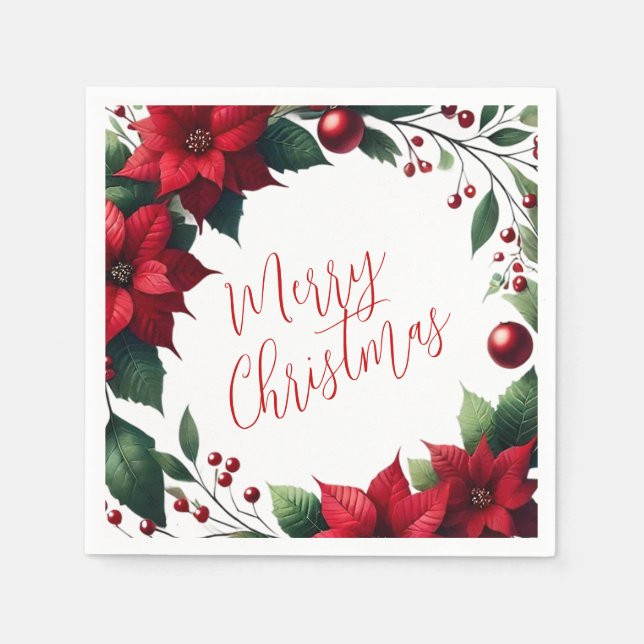 Poinsettia Wreath – Elegant Christmas Florals Pappersservett (Framsidan)