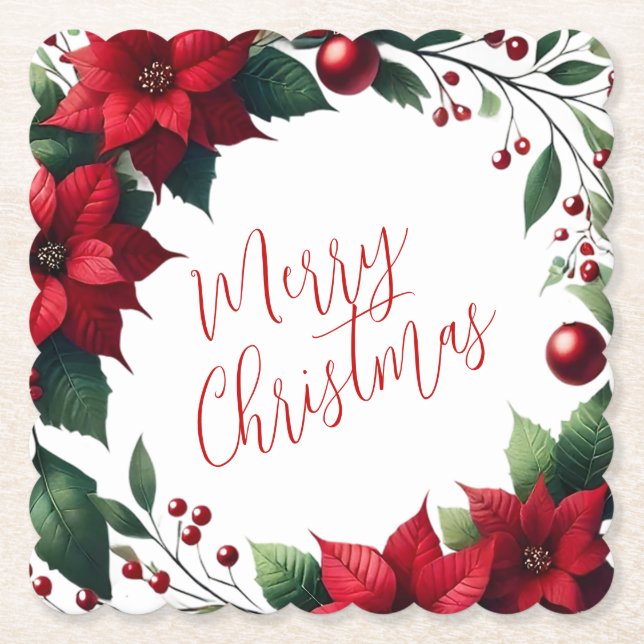 Poinsettia Wreath – Elegant Christmas Florals Underlägg Papper (Framsida)