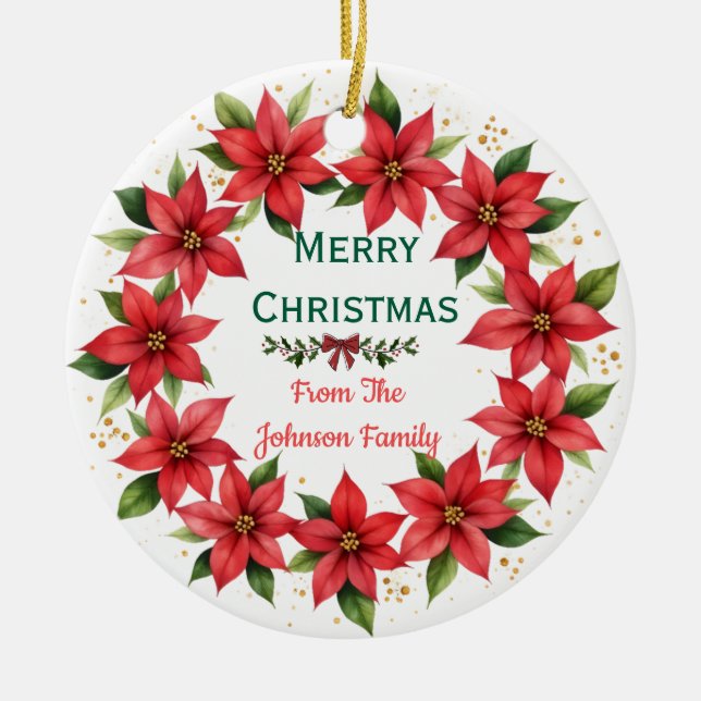 Poinsettia Wreath Family Christmas Ornament (Framsidan)