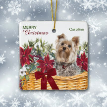 Poinsettia Yorkie Terrier-jul Basket