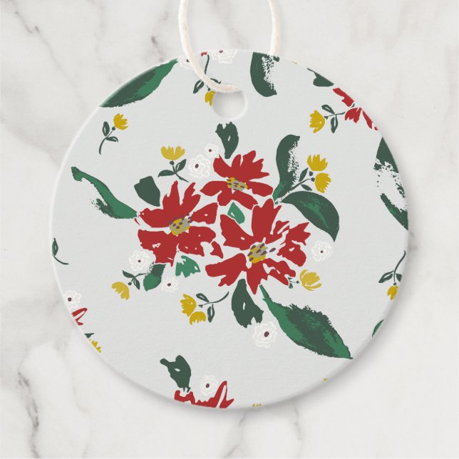 Poinsettiapåskort för alla årstider gåvor etiketter (Framsida)