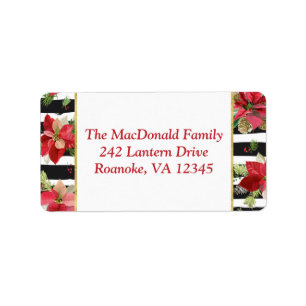 Poinsettias, Black, White Rand Address Label 2 Adressetikett