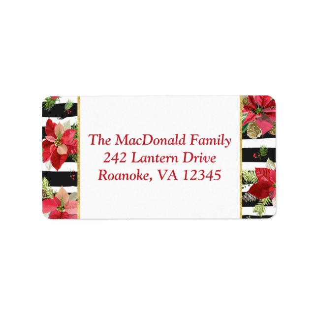 Poinsettias, Black, White Rand Address Label 2 Adressetikett (Framsidan)