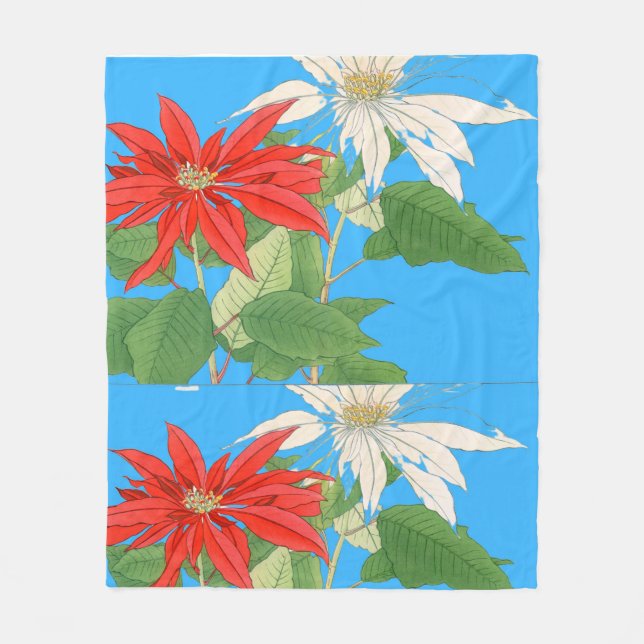 Poinsettias Blue Fleecefilt (Framsidan)