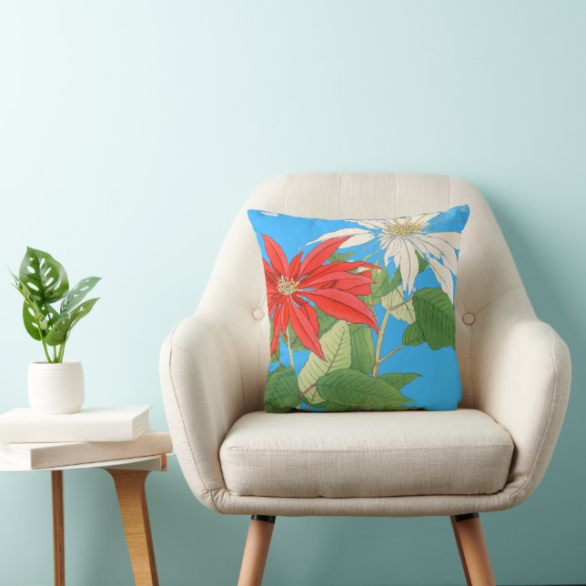 Poinsettias Blue Kudde (Stol)