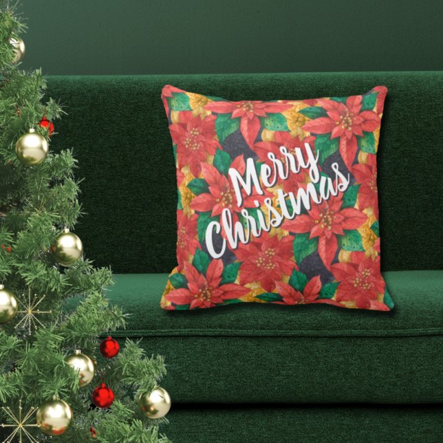 Poinsettias God jul Helgdag Kudde (Skapare uppladdad)