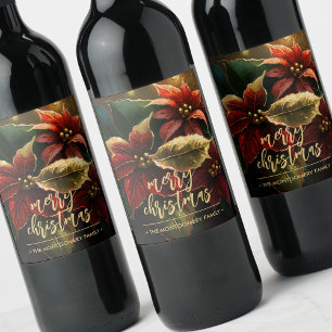 Poinsettias God jul Helgdag Vinflaska Etikett