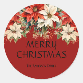 Poinsettias God jul Runt Klistermärke