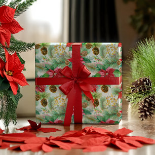 Poinsettias Gräs och Pinecones jul Helgdag Presentpapper