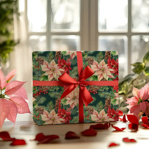 Poinsettias Gräs och Pinecones jul Helgdag Presentpapper