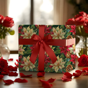Poinsettias Gräs och Pinecones jul Helgdag Presentpapper