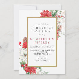 Poinsettias Guld Holly Rehearsal Dinner Inbjudningar