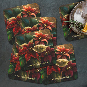 Poinsettias-Helgdag Underlägg Papper Kvadrat