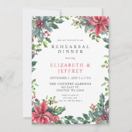 Poinsettias Holly jul Rehearsal Dinner Inbjudningar