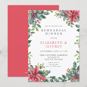 Poinsettias Holly jul Rehearsal Dinner Inbjudningar