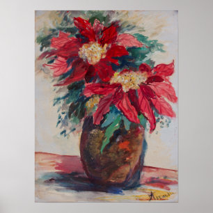 Poinsettias i Brown Vas Poster
