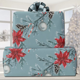Poinsettias jul Blue Spruce Garland Blue Presentpapper